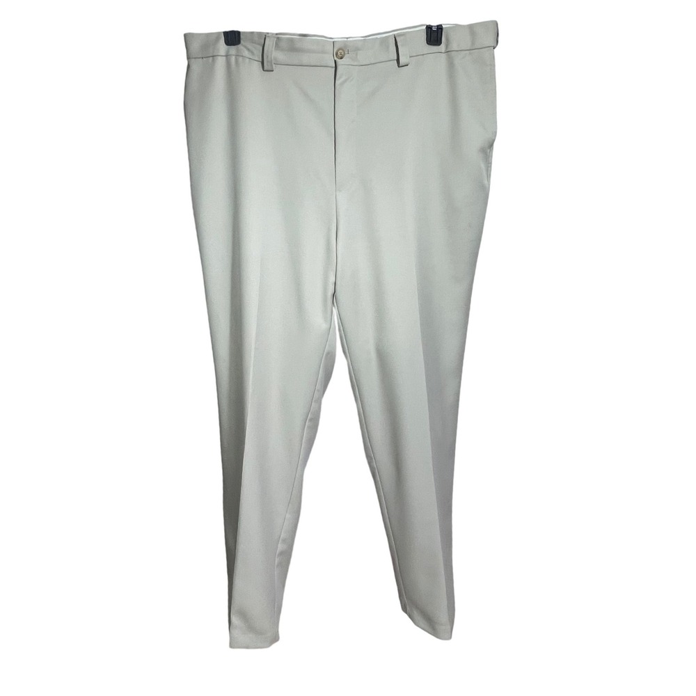 Oak Hill Mens Dress Pants Khaki Tan Flat Front Straight Leg Trousers 46x34